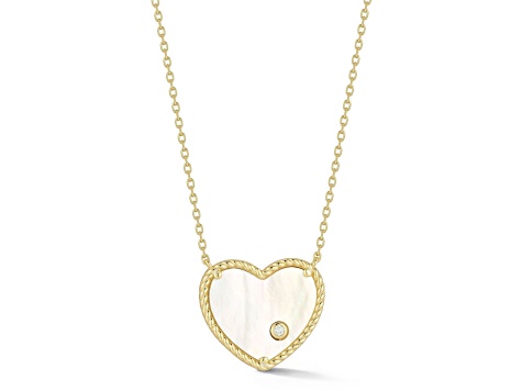 Sterling Statements 14K Yellow Gold Over Sterling Silver Mother of Pearl Heart Pendant Necklace