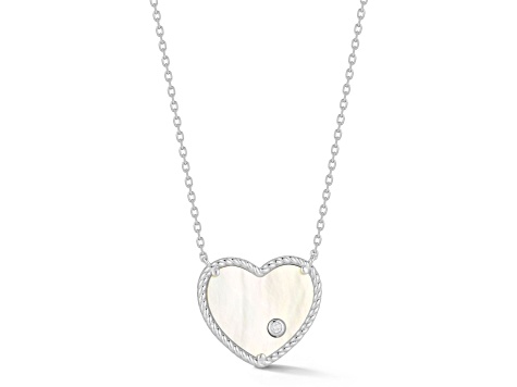 Sterling Statements Rhodium Over Sterling Silver Mother of Pearl Heart Pendant Necklace