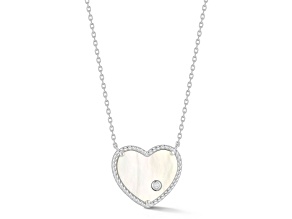 Sterling Statements Rhodium Over Sterling Silver Mother of Pearl Heart Pendant Necklace