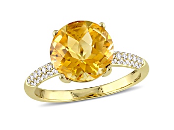 Picture of Citrine and Diamond 14K Yellow Gold Beaded Ring 3.53ctw