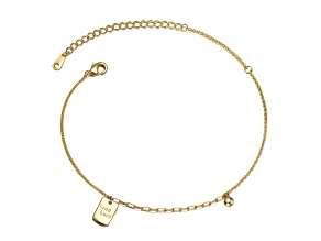14K Gold Plated over with Sterling Silver Golden Pearl and Square Charm Anklet