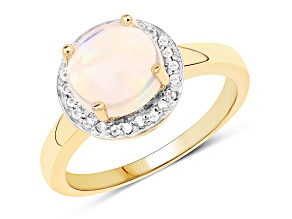 White Ethiopian Opal and White Topaz 14K Yellow Gold Over Sterling Silver Halo Ring