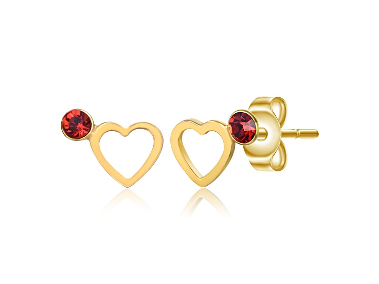 Red Velvet Cubic Zirconia, 14K Gold Plated over Sterling Silver Heart Stud Earrings for Kids