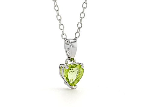 Heart-Shaped Peridot Rhodium Over Sterling Silver Pendant Style Necklace