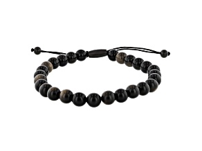 Ion-Plated Black Stainless Steel Golden Obsidian Bead Bolo Bracelet