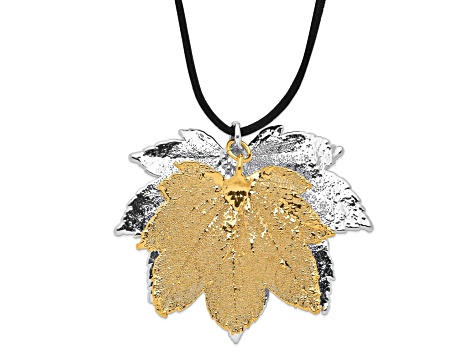 Sterling Silver and 24k Yellow Gold Dipped Double Full Moon Maple Leaf 20 Inch Necklace