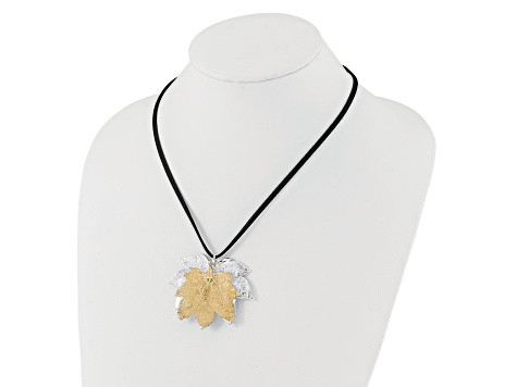 Sterling Silver and 24k Yellow Gold Dipped Double Full Moon Maple Leaf 20 Inch Necklace