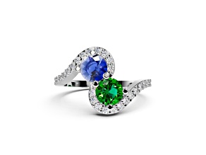 14K White Gold Tsavorite and Tanzanite Ring 1.05 ctw