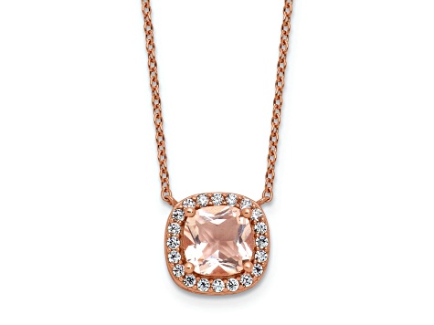 14K Rose Gold Over Sterling Silver Cubic Zirconia and Pink Glass Necklace 14K Rose Gold Over Sterling Silver Cubic Zirconia and Pink Glass Necklace