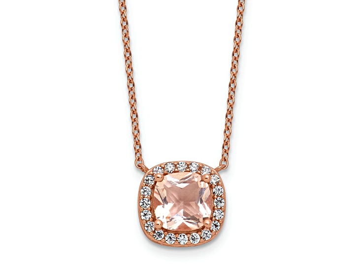 14K Rose Gold Over Sterling Silver Cubic Zirconia and Pink Glass Necklace