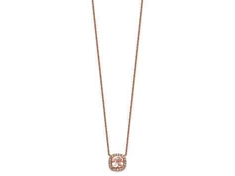 14K Rose Gold Over Sterling Silver Cubic Zirconia and Pink Glass Necklace