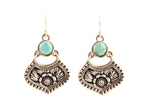 Barse Jewelry Blue Turquoise Flourish Golden Drop Earrings