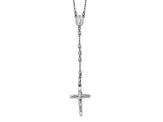 Rhodium Over 14K White Gold Diamond-cut 3mm Beaded Rosary 24-inch