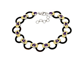 Black Onyx and Amethyst Rhodium/24K Yellow Gold Over Palladium Sterling Silver Bracelet 1.96ctw