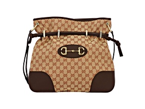 Gucci 1955 Horsebit Beige Canvas Drawstring Crossbody Bag