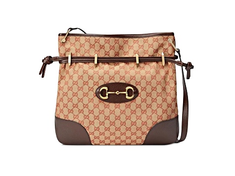 バッグ old gucci Gucci 1955 Horsebit Beige Canvas Drawstring Crossbody Bag