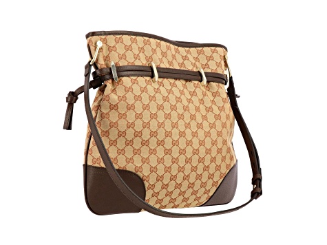 Gucci 1955 Horsebit Beige Canvas Drawstring Crossbody Bag