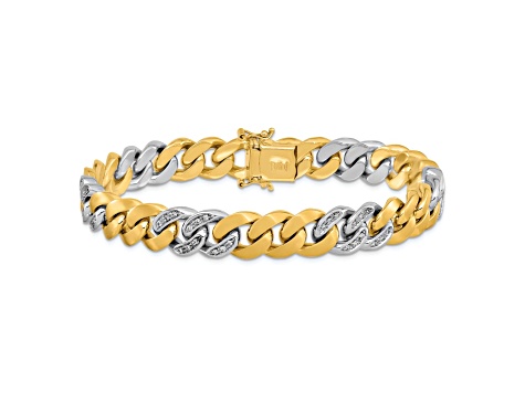 14K Two-Tone Satin Diamond Curb 8.5-inch Bracelet 0.54ctw