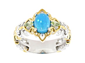 Blue Paraiba Opal and Peridot 24K Gold Over Palladium Sterling Silver Ring 1.12ctw