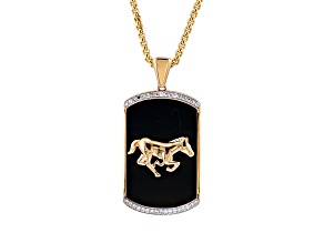 EFFY 14K Yellow Gold Black Onyx and White Diamond Dog Tag Pendant with Chain