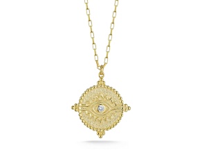 Sterling Statements 14K Yellow Gold Over Sterling Silver Cubic Zirconia Evil Eye Medallion Necklace