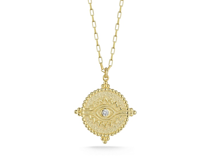 Sterling Statements 14K Yellow Gold Over Sterling Silver Cubic Zirconia Evil Eye Medallion Necklace