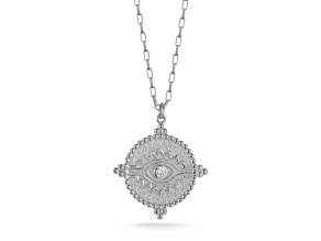 Sterling Statements Rhodium Over Sterling Silver Cubic Zirconia Aztec Evil Eye Medallion Necklace