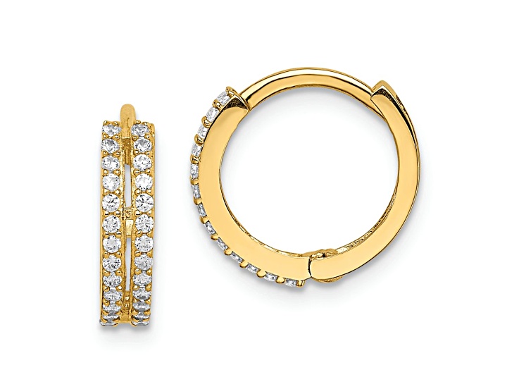 14k Yellow Gold Children's Cubic Zirconia 7/16" Hinged Hoop Earrings