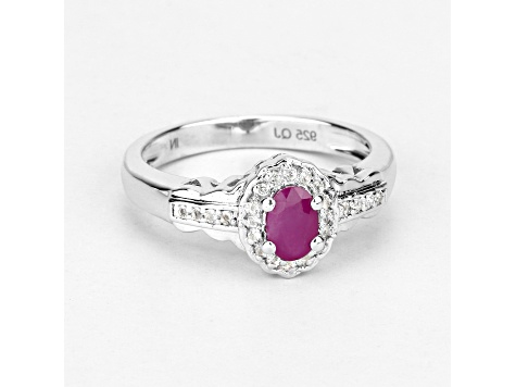 Ruby and White Topaz Ring, Earrings, and Pendant Rhodium
