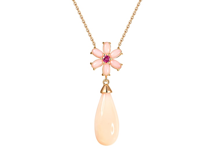 Pink Opal with Rhodolite Garnet 14K Rose Gold Over Sterling Silver Necklace 0.10Cttw