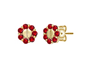 Red Cubic Zirconia, 14K Gold Plated over Sterling Silver Beaded Design Stud Earrings for Kids