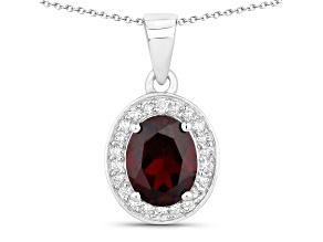 Garnet and Lab Grown Diamond Sterling Silver Oval Pendant with Chain 2.22ctw