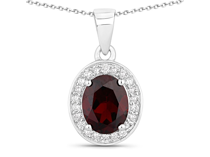 Garnet and Lab Grown Diamond Sterling Silver Oval Pendant with Chain 2.22ctw