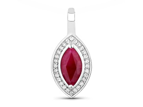 Ruby and White Diamond 10K White Gold Marquise Halo Pendant