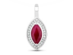 Ruby and White Diamond 10K White Gold Marquise Halo Pendant