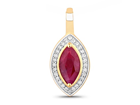 Ruby and White Diamond 10K Yellow Gold Marquise Halo Pendant