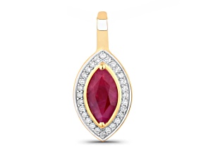 Ruby and White Diamond 10K Yellow Gold Marquise Halo Pendant