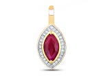 Ruby and White Diamond 10K Yellow Gold Marquise Halo Pendant
