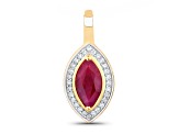 Ruby and White Diamond 10K Yellow Gold Marquise Halo Pendant