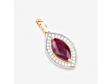 Ruby and White Diamond 10K Yellow Gold Marquise Halo Pendant