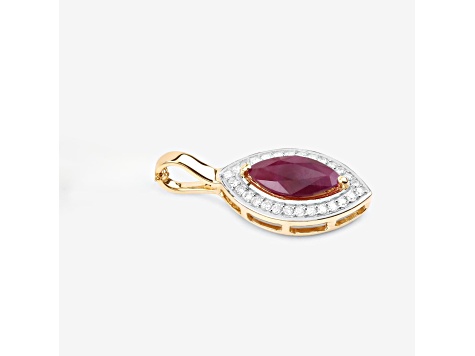Ruby and White Diamond 10K Yellow Gold Marquise Halo Pendant