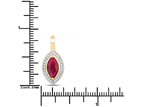 Ruby and White Diamond 10K Yellow Gold Marquise Halo Pendant