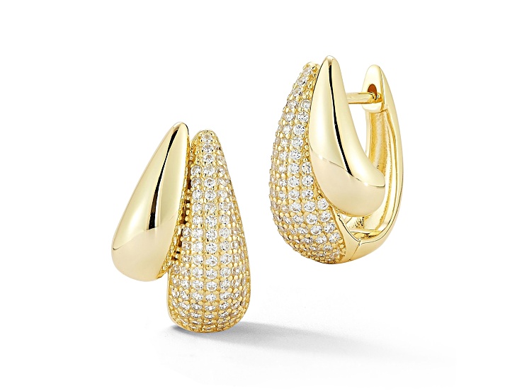Rachel Zoe 14K Yellow Gold Over Sterling Silver Pave Double Teardrop Hoop Earrings