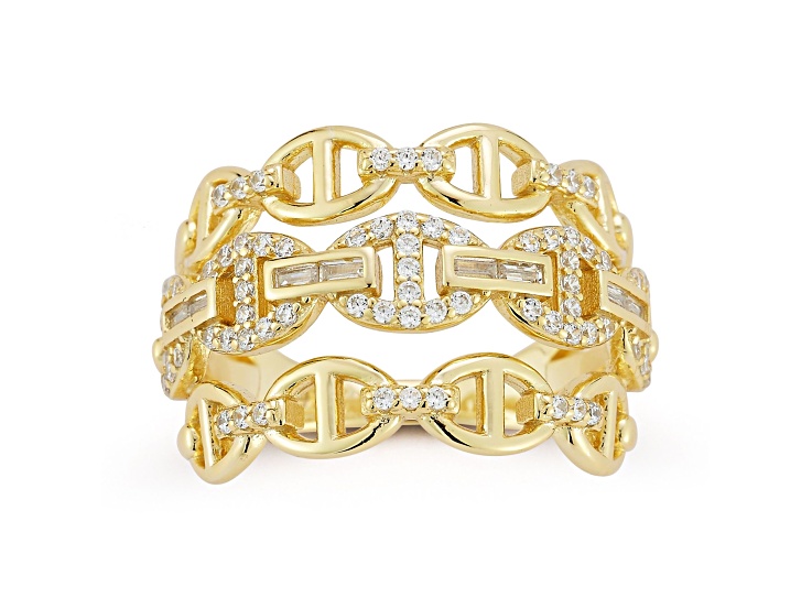 Rachel Zoe 14K Yellow Gold Over Sterling Silver Cubic Zirconia Triple Mariner Row Ring