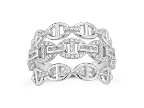 Rachel Zoe Rhodium Over Sterling Silver Cubic Zirconia Triple Mariner Row Ring