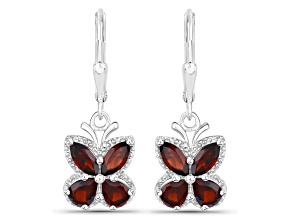 Red Garnet Rhodium Over Sterling Silver Butterfly Drop Earrings