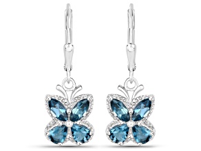 London Blue Topaz Rhodium Over Sterling Silver  Butterfly Gemstone Drop Earrings