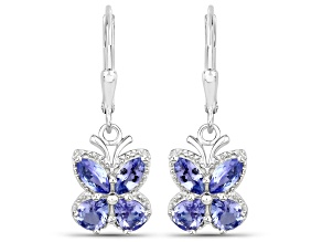Violet Tanzanite Rhodium Over Sterling Silver Butterfly Drop Earrings