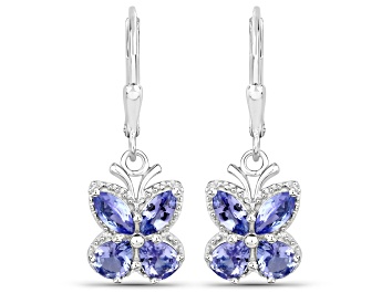 Picture of Violet Tanzanite Rhodium Over Sterling Silver Butterfly Drop Earrings