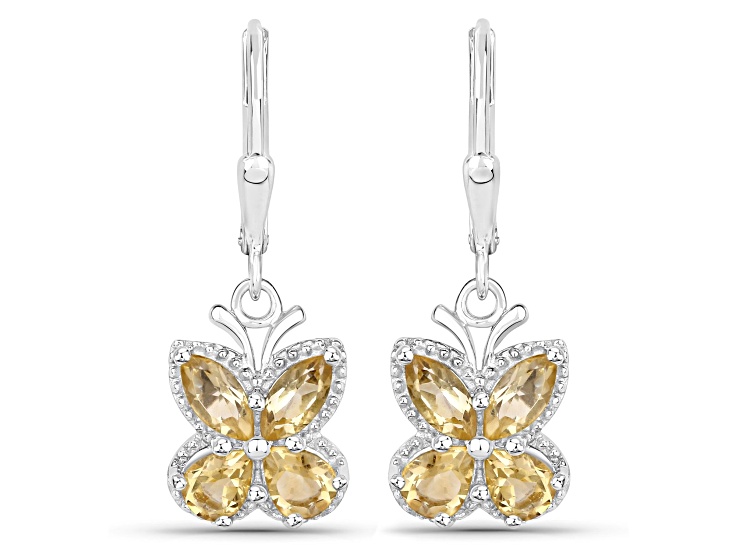 Golden Yellow Citrine Rhodium Over Sterling Silver Butterfly